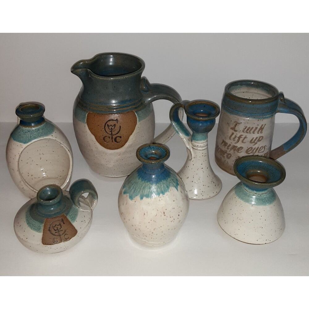 CCC Pottery Stoneware Vase Sea Blues Artist Signed 5" - Picture 5 of 5